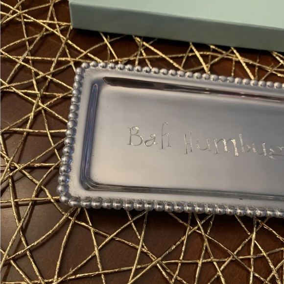 Mariposa silver pearled statement tray Bah humbug Etching holiday Christmas gift - Picture 3 of 4